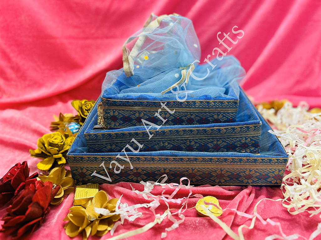 Net Hamper Basket set of 3- Blue” 12*12*2 In